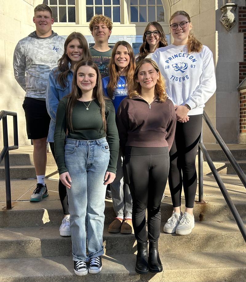 (Row 1 L-R) Ellie Welte, Jadah Shipley, (Row 2 L-R) Abigail Brown, Caitlin Meyer, Morgan Foes,(Row 3 L-R) Bennett Williams, Michael Smith and Morgan Bartkiewicz were designated at Illinois State Scholars from Princeton High School.