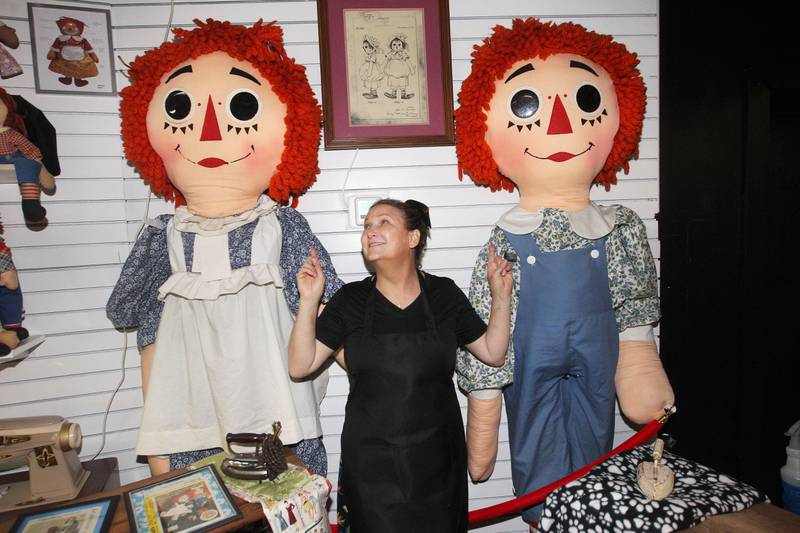 Ann Marie Robles, of Trevor, Wis., owner and artist, stands next to two of the largest Raggedy Ann & Andy dolls ever made, standing at 7-ft tall, on display at the Antioch Academy of Art & Museum on Tuesday, September 5th in Antioch.
Photo by Candace H. Johnson for Shaw Local News Network