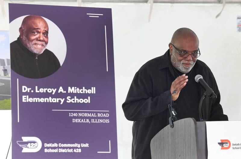 Leroy Mitchell speaks Thursday, April 11, 2024, about how humbled and honored he is that the newest DeKalb school will bear his name during the groundbreaking ceremony for Dr. Leroy A. Mitchell Elementary School. The school will be located at 1240 Normal Road in DeKalb.