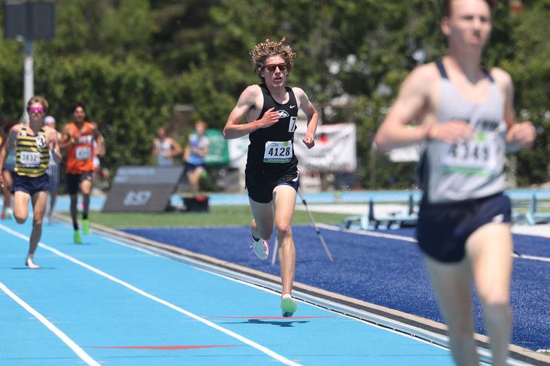 Plainfield South’s Dylan Maloney heads to a 2nd place finish in the Class 3A 3200 Meter State Championship on Saturday, May 25, 2024 in Charleston.