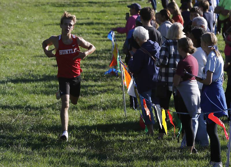 Huntley’s Tommy Nitz cruises to a first place in the boys race of the McHenry County Cross Country Invite on Saturday, August 31, 2024, at McHenry Township Park in Johnsburg.