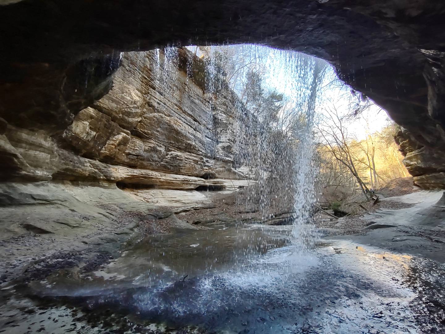 Spring rains lead to a steady flow for La Salle Canyon's waterfall at Starved Rock State Park on March 28, 2024.