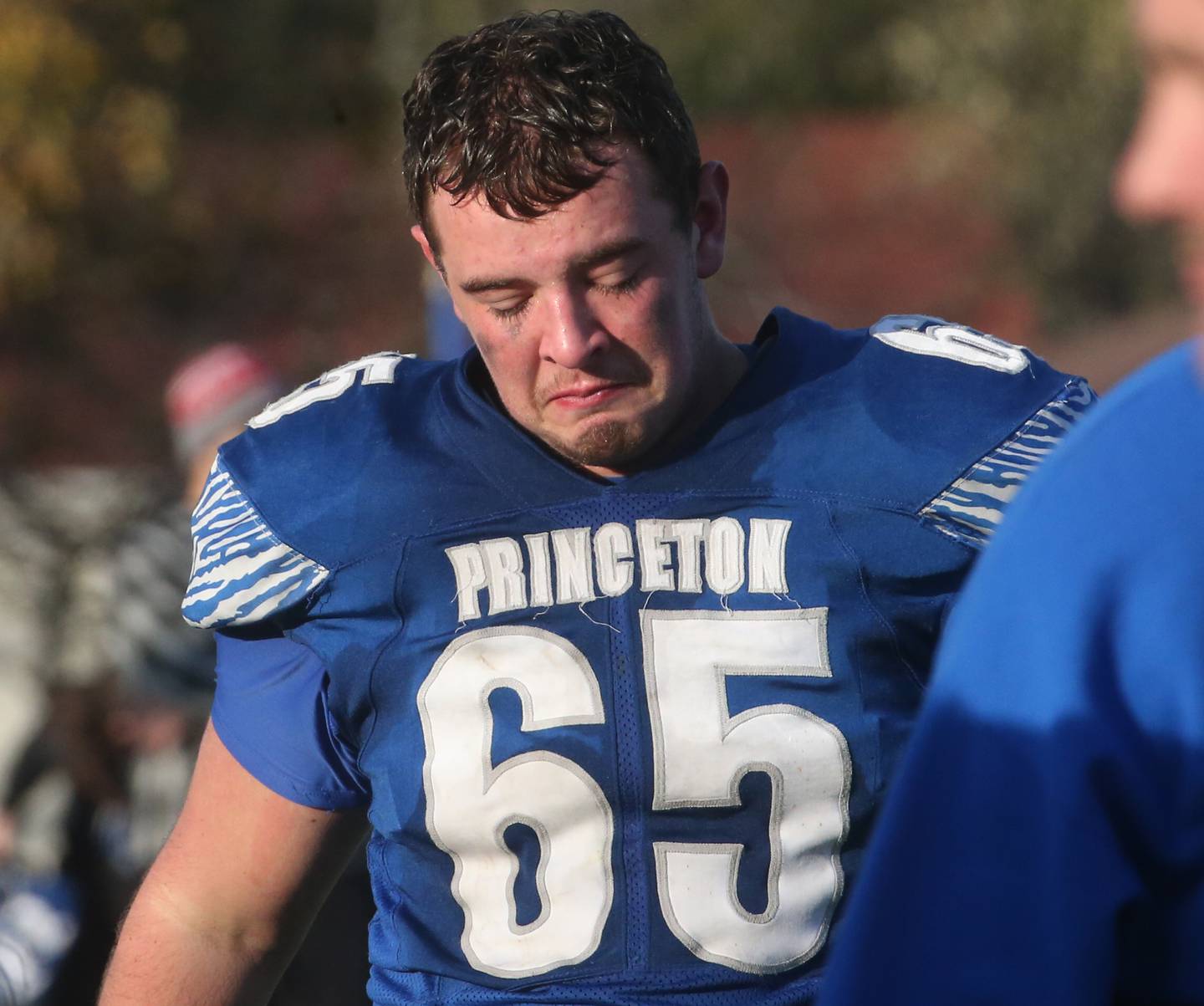 Princeton's Cade Odell reacts after loosing to Montini Catholic on Saturday, Nov. 11, 2023 at Bryant Field in Princeton.