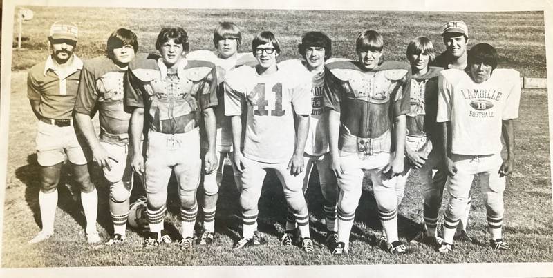 Here's a Throwback Thursday of the returning lettermen for the 1978 LaMoille Lions football team with coaches Jim Whitmore (left) and Jim Howard. Pictured are Doug Tuntland (from left right), Neil Pinter, Scott Ehmen, Bill Weeks, Steve Delong, Spud Becker, Jeff Hild and Chico Warren.