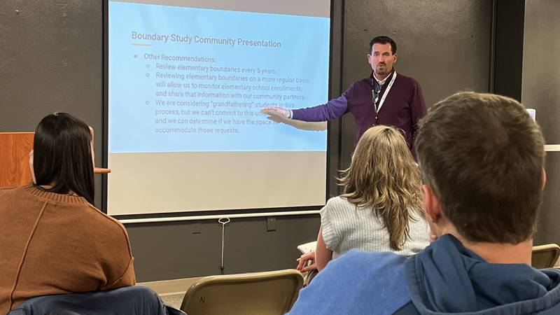 On Jan. 30, 2023, Sycamore Community School District 427 Superintendent, Steve Wilder talks through the changes to the district's elementary school boundaries he expects to recommend to the Board of Education on Feb. 14.
