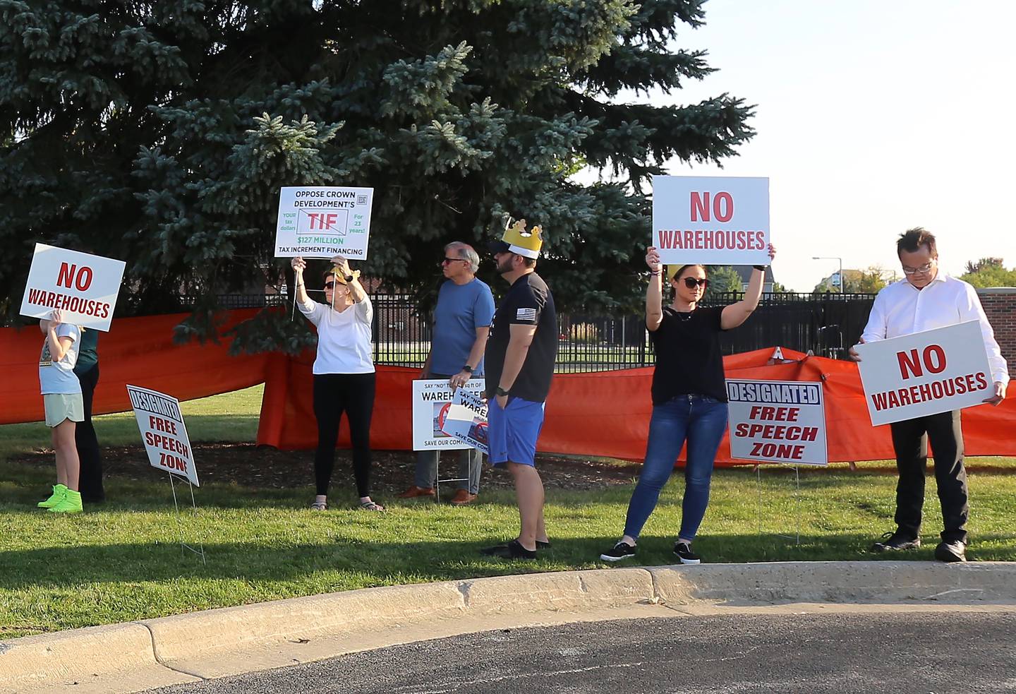 People participate in a protest against Crown Development on Tuesday, Oct. 3, 2023 in Sugar Grove.