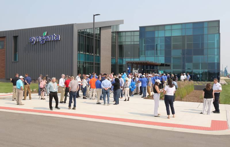 A crowd gathers Friday, June 23, 2023, for the grand opening of the Syngenta Seeds Research and Development Innovation Center in Malta.