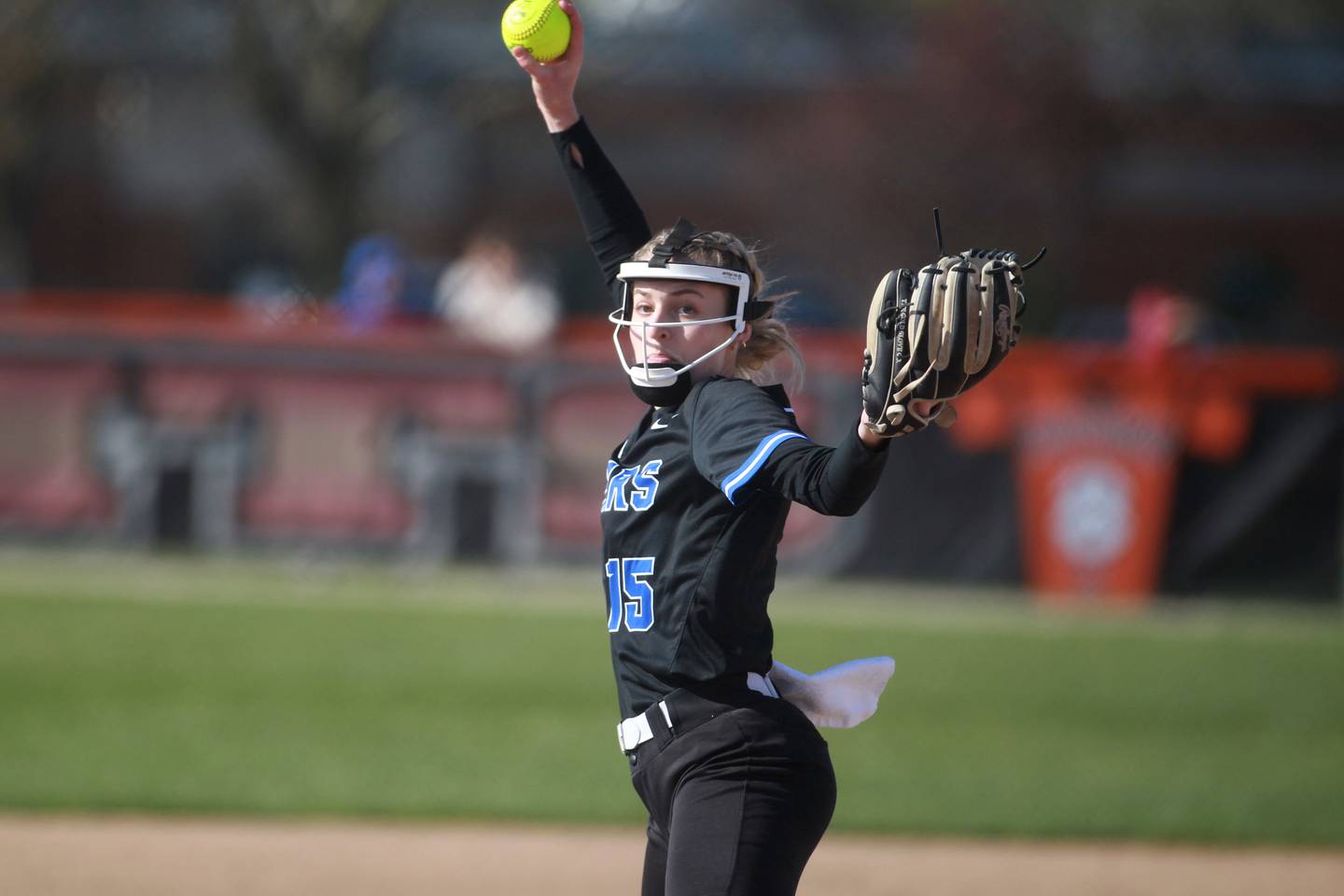 St. Charles North’s Paige Murray pitches during a game at St. Charles East on Friday, April 19, 2024.