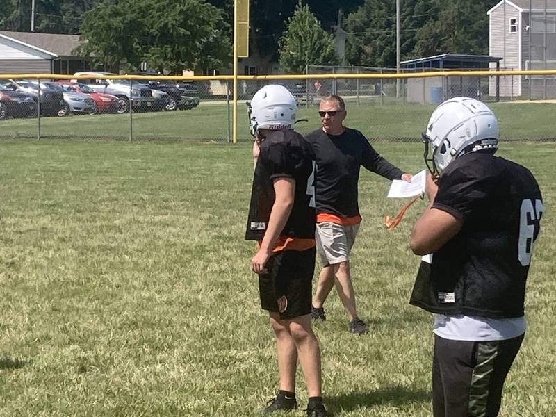 Washington head coach Todd Stevens, a PHS alum, coaches during the controlled scrimmage at Little Siberia in Princeton on Thursday, July 18.