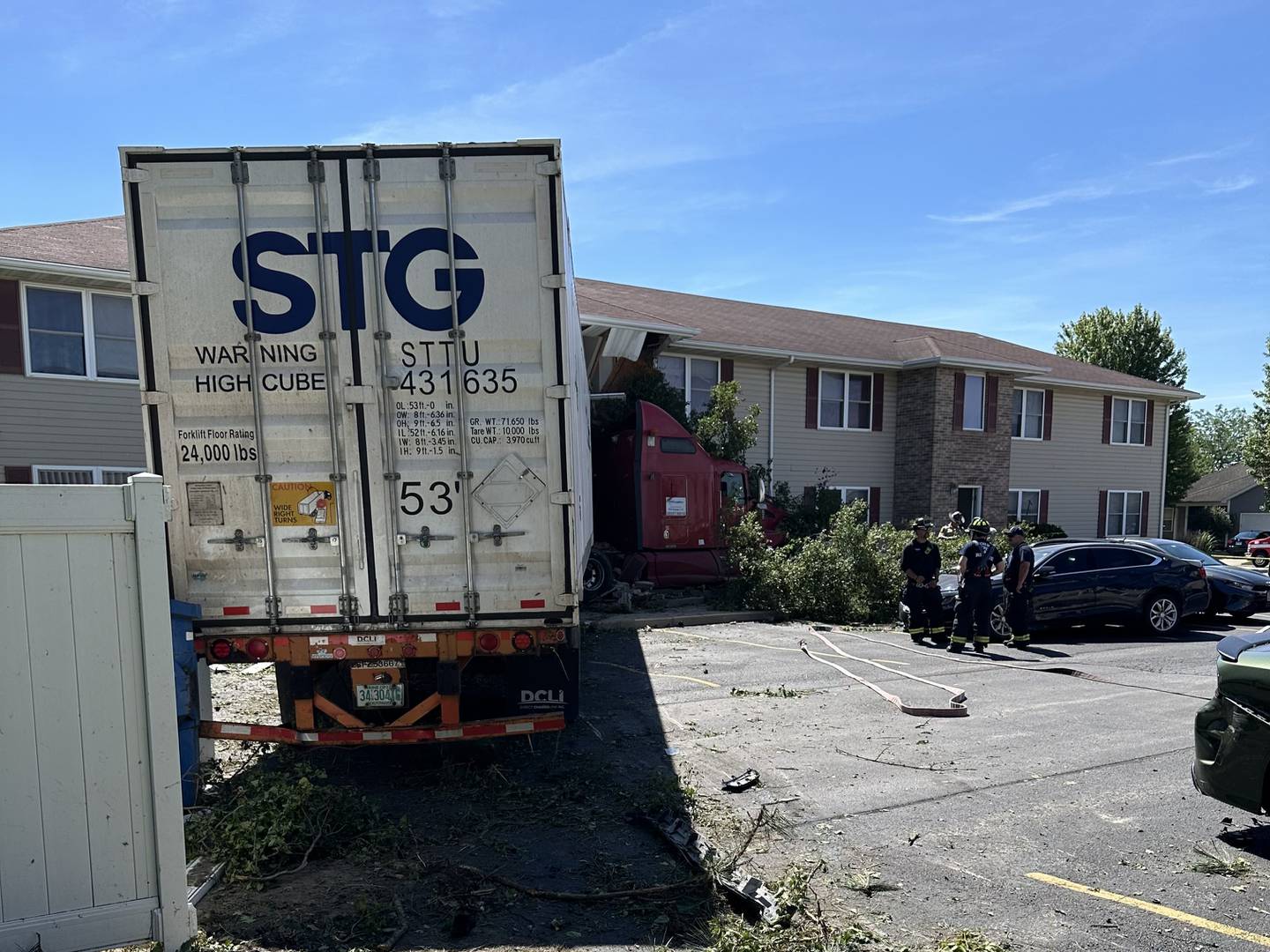 A semi left Interstate 80 Wednesday morning and crashed into an apartment building in the 1800 block of East Anne Lane in Morris.