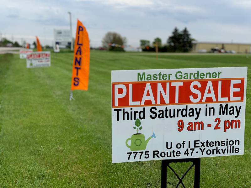 A sign is pictured displaying information for the annual Kendall County Master Gardener Plant Sale. The sale will run from 9 a.m. to 2 p.m. Saturday, May 18, at the Kendall County Extension office in Yorkville.