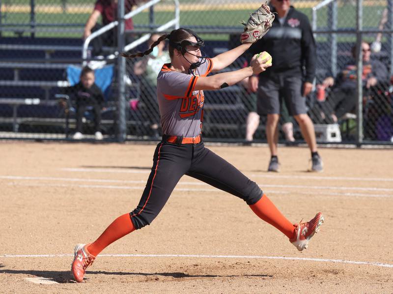 DeKalb's Ayla Baty-Gould delivers a pitch during their Class 4A regional semifinal game against Rockford Auburn Wednesday, May 22, 2024, at Hampshire High School.