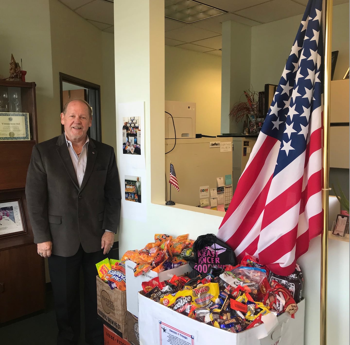 The “Sweets4Troops” program was started by Michael Embrey, DeKalb businessman and U.S. Air Force veteran, in 2014. The program has collected over 3,000 pounds of candy for military support groups.