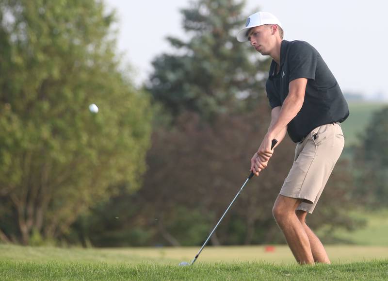 Carter Fenza golfs on the 17th hole during the Illinois Valley Mens Golf Championship on Sunday, July 28. 2024 at Mendota Golf Club.