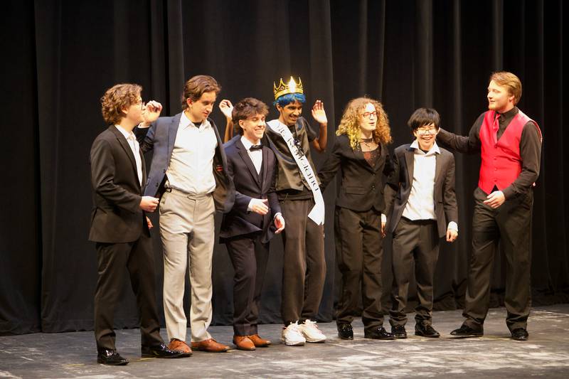 Mr. Kaneland contestants react to the winner Sunny Agrawal being announced  Mr. Kaneland on Friday, March 15, 2024 at Kaneland High School in Maple Park.