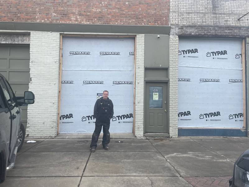 Developer Mike Bird stands outside 502 First St. in downtown La Salle, kitty-corner from the Central Garage building he previously rehabbed. The La Salle City Council approved on Monday, Jan. 8, 2024, Bird’s petition for a redevelopment incentive program grant totaling $25,000 for facade improvements, specifically for commercial storefront glass-doors, on two sides of the corner building.