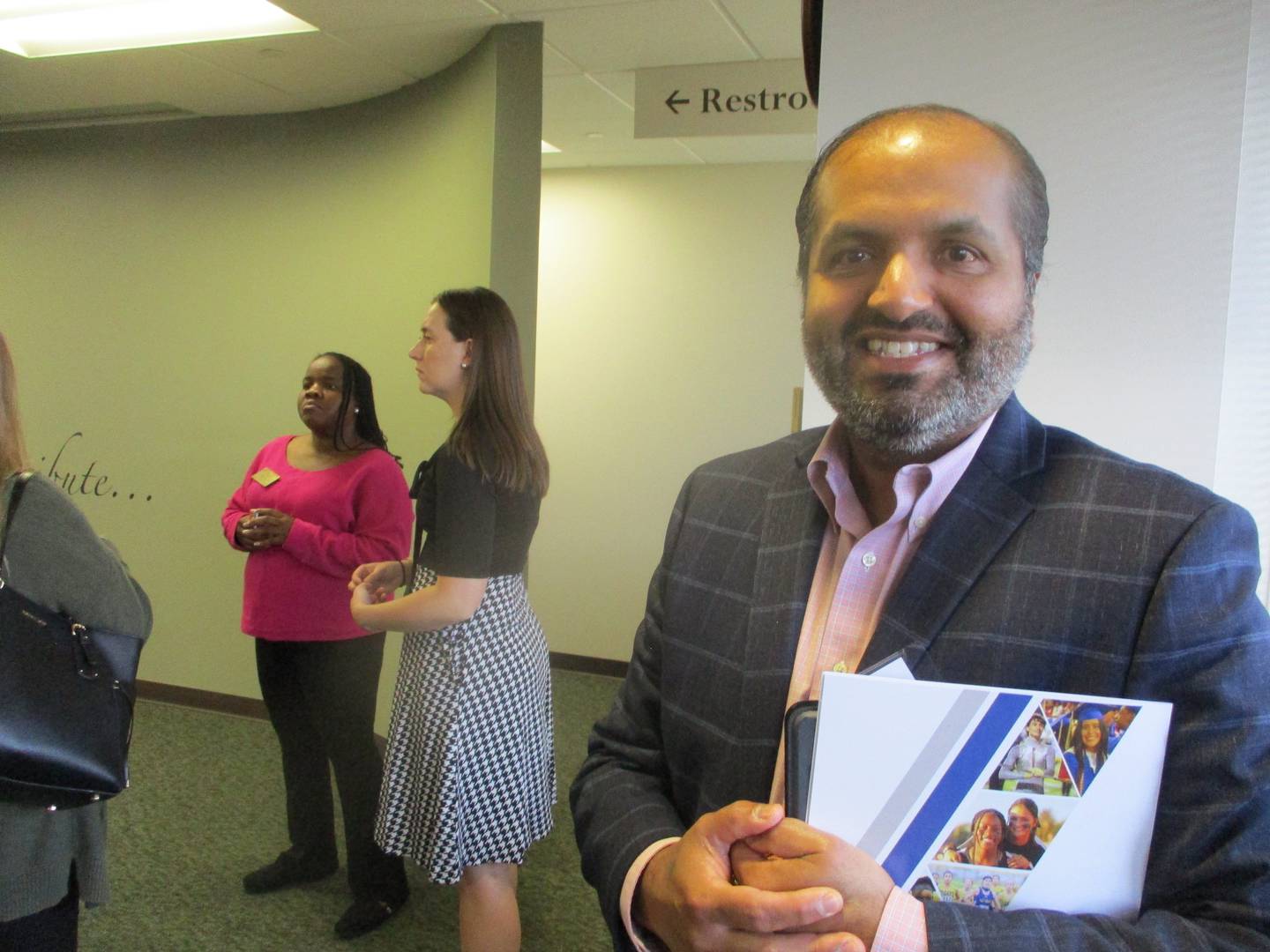 Mustaq Choudhary, dean of students at Governors State University, talked about the value of his own early job at a Joliet 7-Eleven while discussing the value of a new internship program for Joliet Township High School students. Sept. 13, 2023.