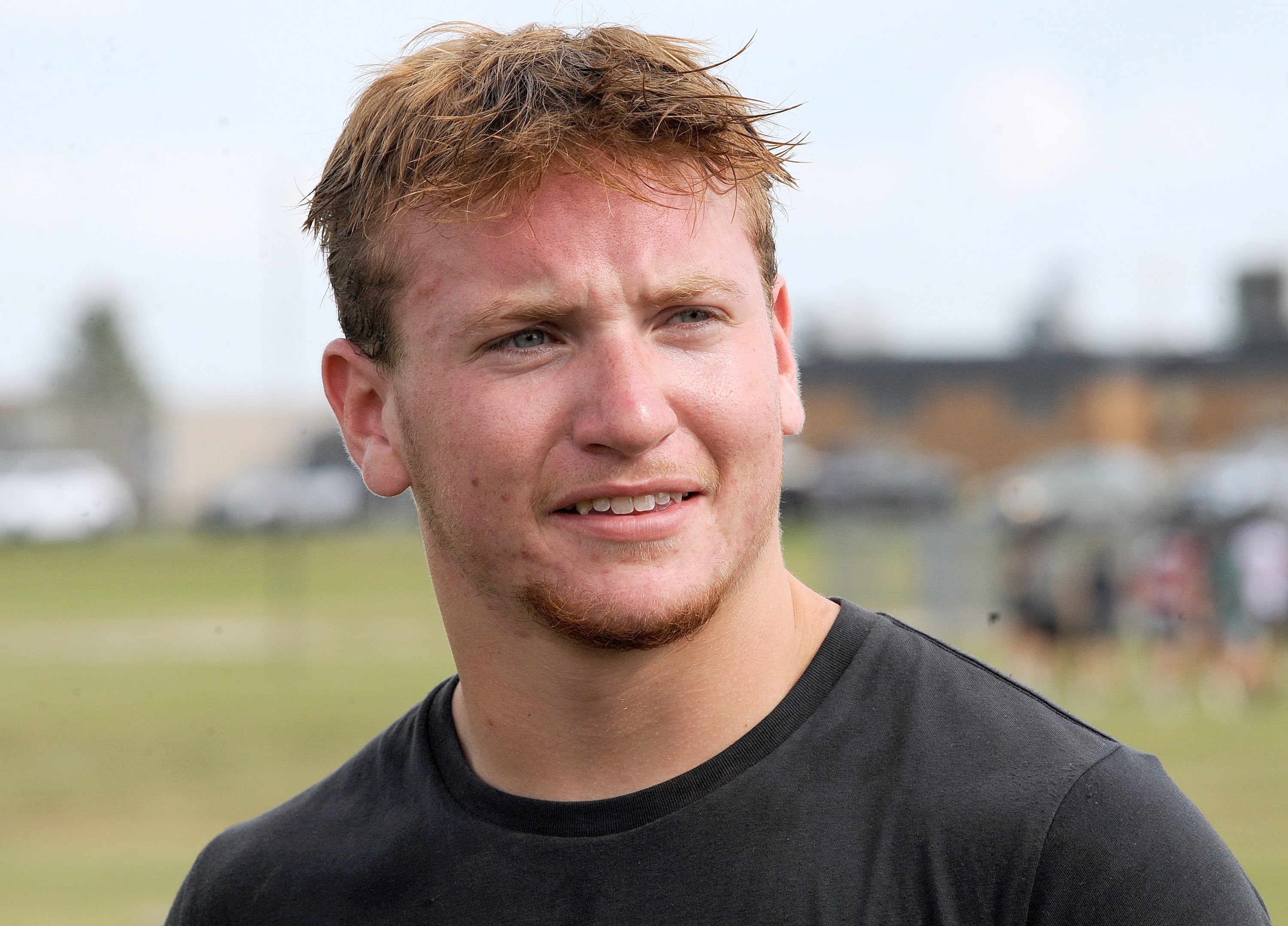 Sandwich football starting middle linebacker Jeffery Ashley at the first day of football practice at Sandwich High School on Monday, Aug. 12, 2024.