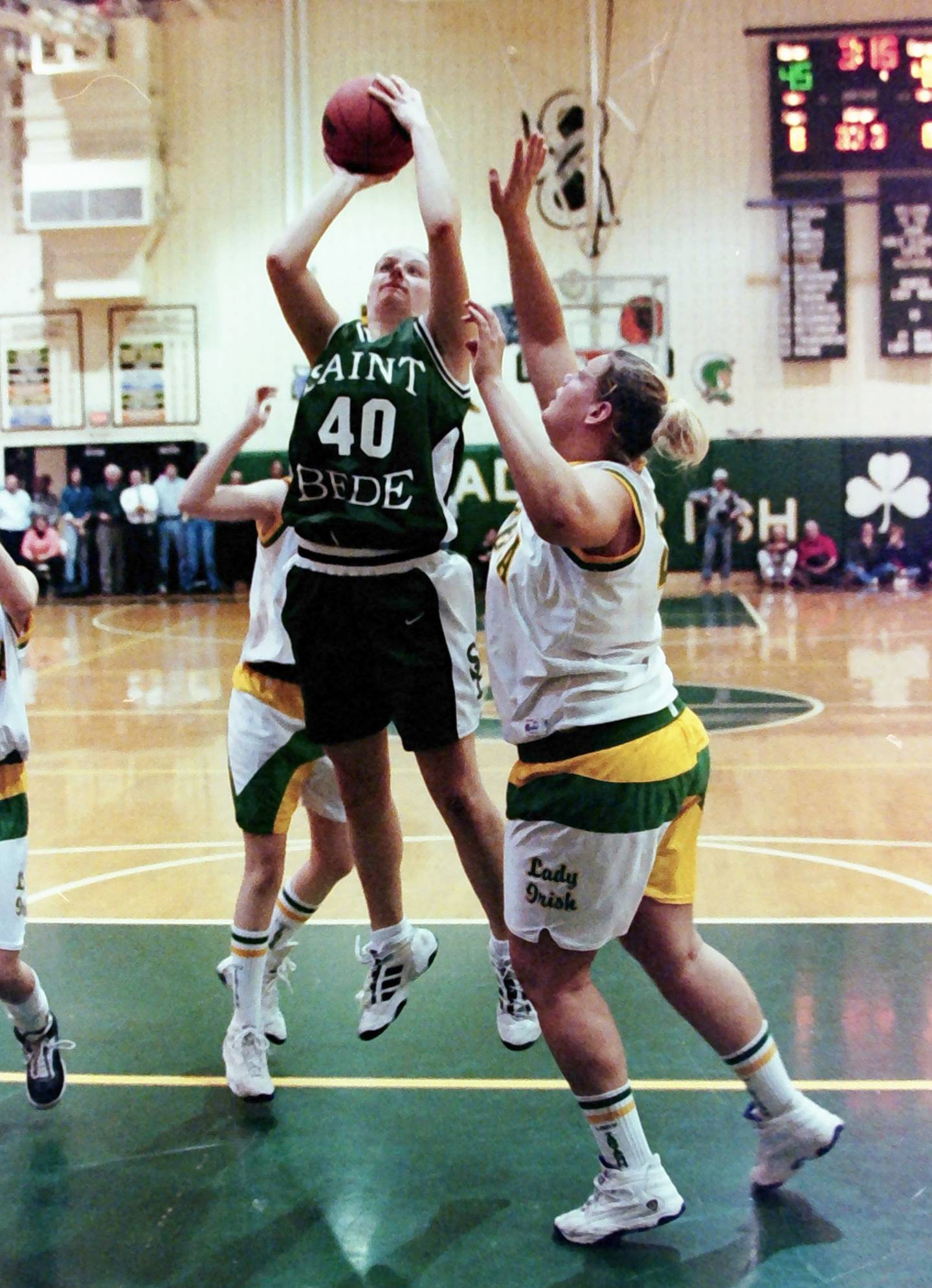 St. Bede's Erin McGunnigal shoots a jump shot over a Seneca player during the Supersectional game on Feb. 21, 2000.
