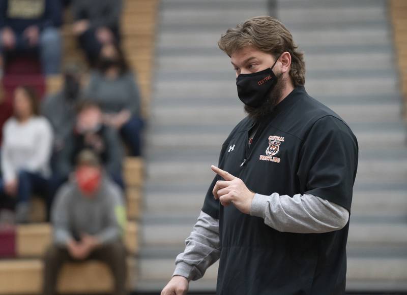 Crystal Lake Central wrestling head coach Justen Lehr during the match against Huntley on Thursday, January 27, 2022 at Huntley High School.