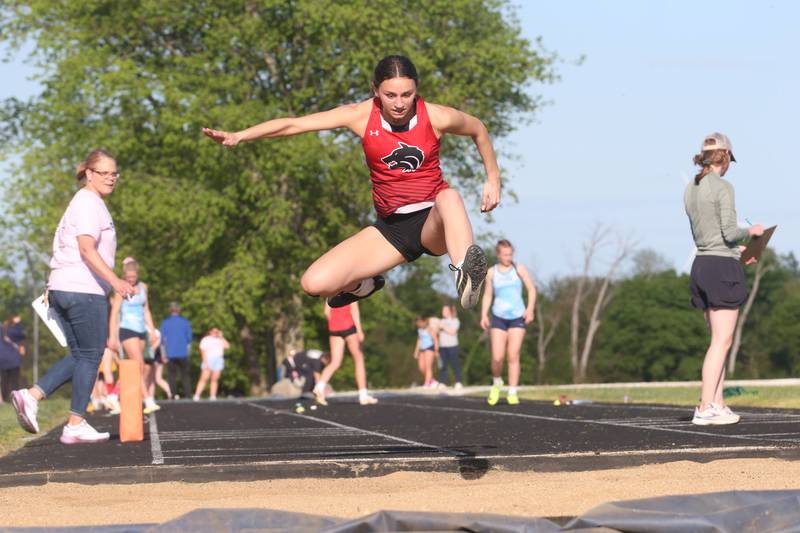 Indian Creek's Isabella Turner competes in the triple jump during the Class 1A Sectional meet on Wednesday, May 8, 2024 at Bureau Valley High School.