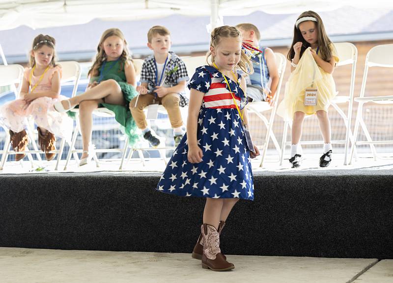 Sydney Buckingham, 5, does some line dancing Thursday, June 13, 2024, at Polo’s Town and Country Days' Little Miss contest. The recital wowed the judges, who named Sydney the winner.