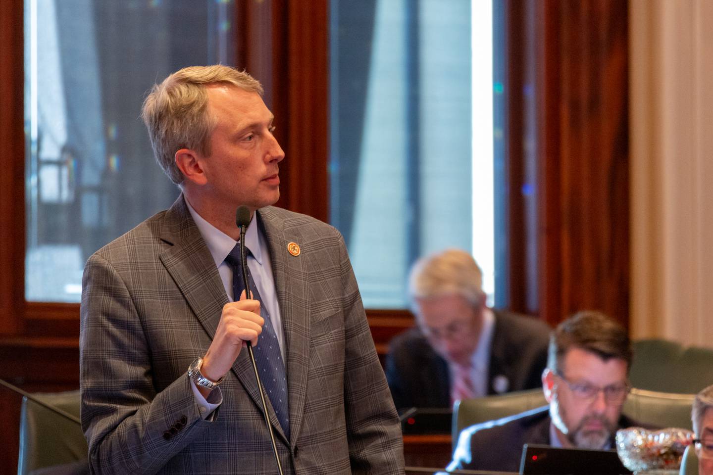 Rep. Patrick Windhorst, R-Metropolis, speaks during debate over an elections bill. Windhorst is the minority spokesperson of the House Ethics and Elections Committee.