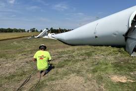 Erie wind turbine taken down, now being dismantled