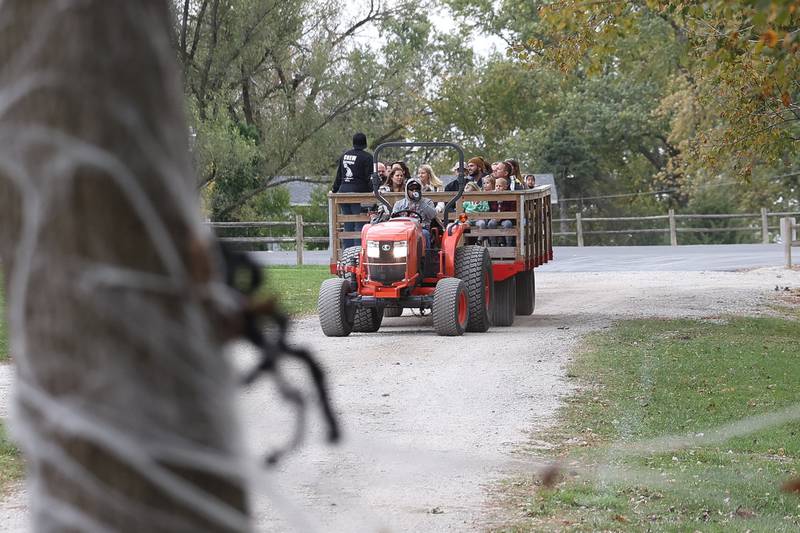 A groups rides through haunted trails the at the Hayride of Horrors on Monday, Oct. 14, 2024 at Dellwood Park in Lockport.