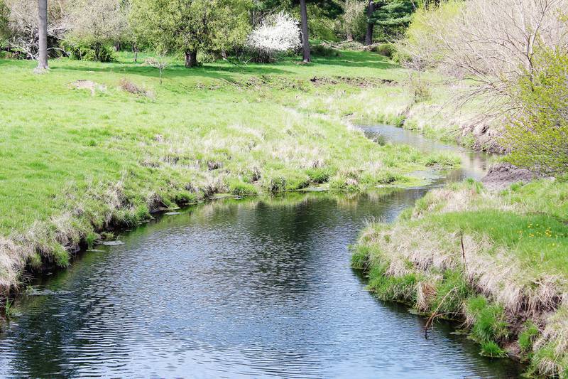 Chaplin Creek flows south and west of Franklin Grove and connects with a couple of smaller creeks to form Franklin Creek west of the village. (Looking west from Whitney Road bridge).