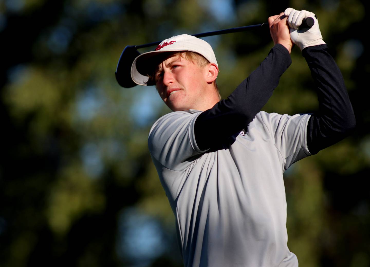 Prairie Ridge’s Justin Lee tees off on 6 in Cary-Grove High School 2024 Invitational varsity golf action on Saturday, Sept. 7, 2024, at Foxford Hills Golf Club in Cary.