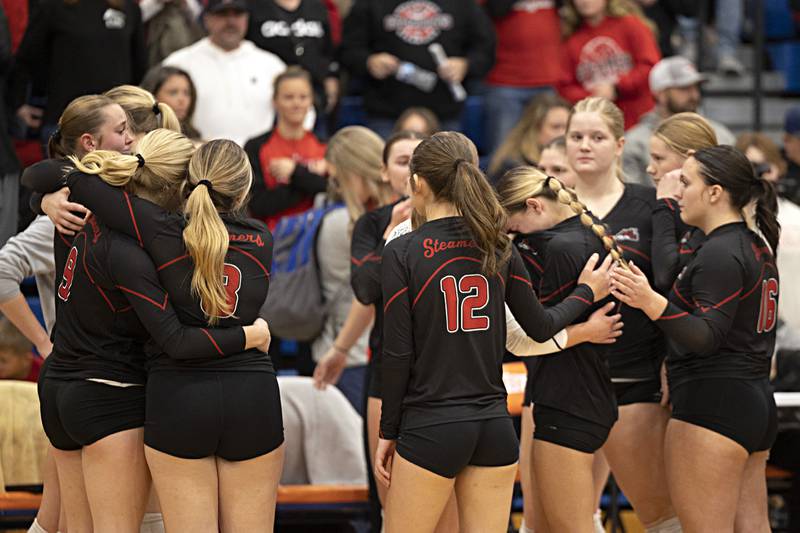 Fulton reacts to losing in three sets to Le-Win in the semifinal Monday, Oct. 30, 2023 at the Eastland 1A volleyball sectional.