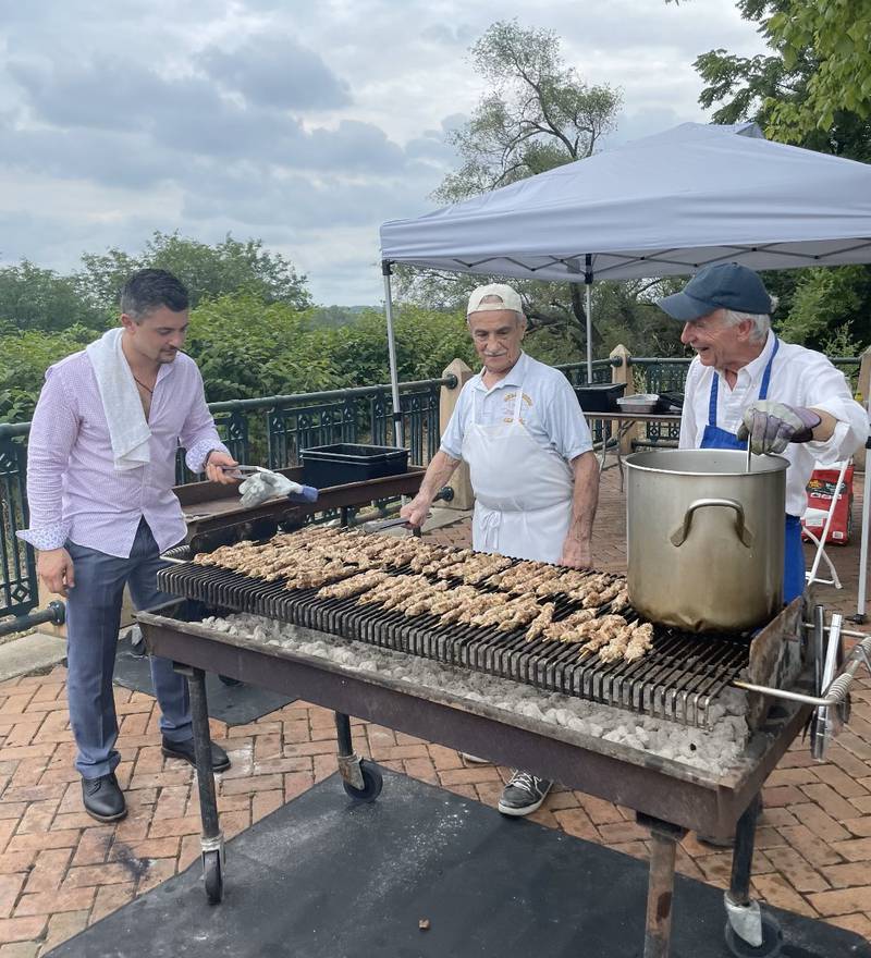 The All Saints Summer Greek Fest will be held Saturday and Sunday at All Saints Greek Orthodox Church, 102 N Broadway St. in Joliet. A variety Greek dishes and desserts will be served. Pictured at the 2023 event are, from left, Panagioti Zografos, Frank Bati and John Georgouses.