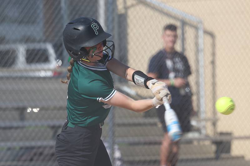 Plainfield Central’s Evalyn Barbic connects against Joliet West on Wednesday, May 15, 2024 in Joliet.