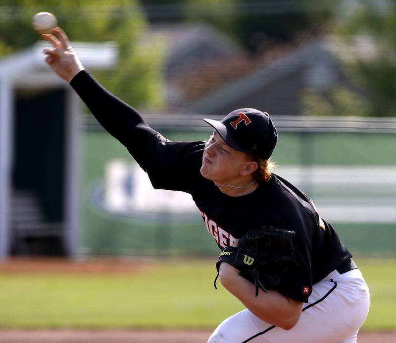 Crystal Lake Central's Rhett Ozment throws a pitch during a Class 3A Grayslake Central sectional championship baseball game against Deerfield on Friday, May 31, 2024, at the Grayslake Central High School.