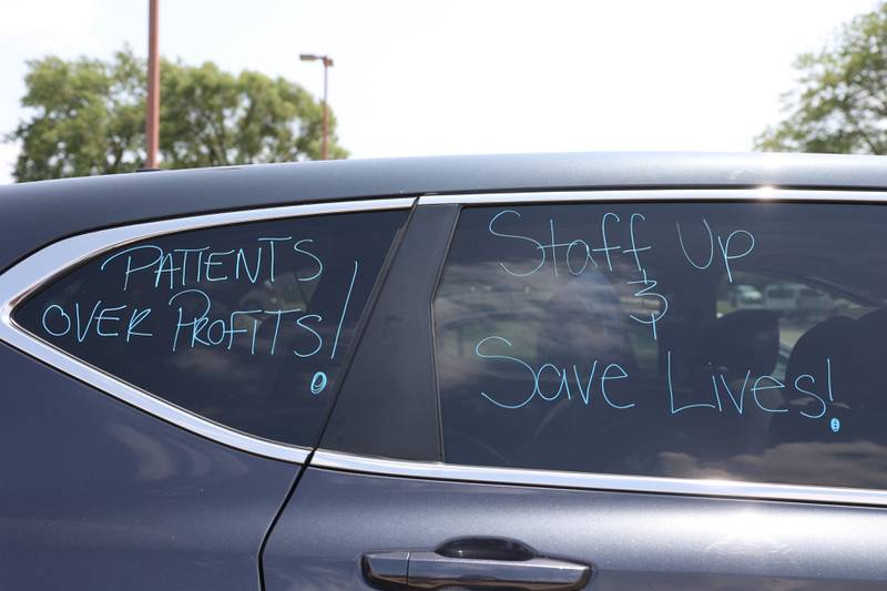 Nurses decorate their vehicles before driving around St. Joseph Hospital to bring awareness regarding ongoing negotiations at in Joliet on Tuesday, July 11th, 2023.