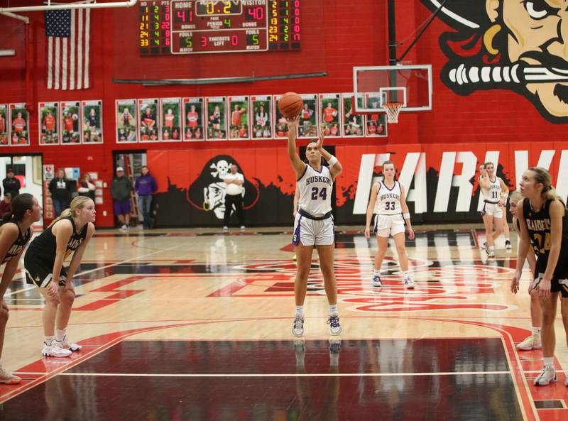 Serena's Paisley Twait shoots the winning free throw against Ashton-Franklin Center during the Class 1A Regional final on Thursday, Feb. 15, 2024 at Earlville High School.