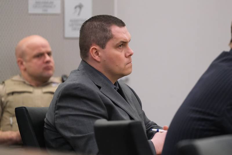 Jeremy Boshears, 36, sits in the courtroom during his trial. Boshears is charged with the murder of Kaitlyn “Katie” Kearns, 24, on Nov. 13, 2017. Monday, April 25, 2022, in Joliet.