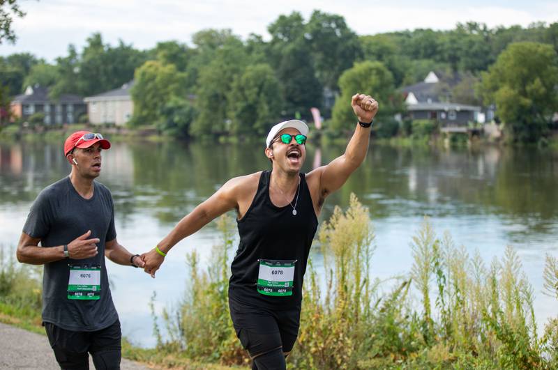 Fox Valley Marathon runners run on the trail at Bennet Park in Geneva on Sunday, Sept. 18, 2022.