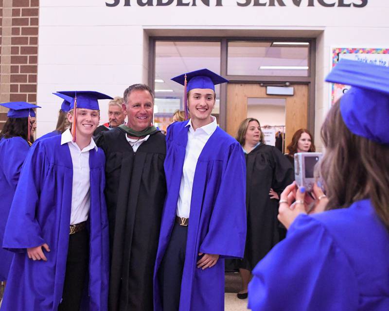 (From left) Landen Ritchie, Mike Lauer and Aiden Shott pose for a photo before the start of Class of 2024 graduation ceremony held on Saturday, May 18, 2024, Genoa-Kingston High School, 980 Park Ave., Genoa.