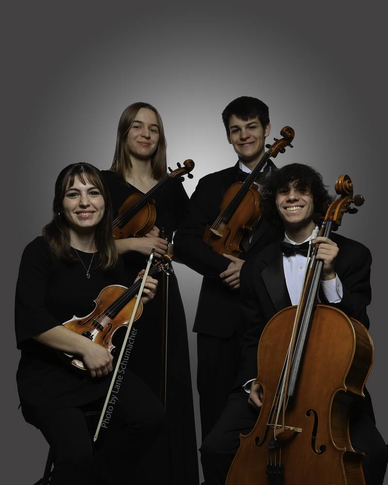 Members of the DeKalb High School Black Box Quartet (from leftKeira Specht on the violin, Maggie Martin on the violin, Jonathan Chapen on the viola and Christopher Thunder on the cello will join a Billy Joel Tribute show on May 11, 2024, at the Egyptian Theatre in DeKalb.