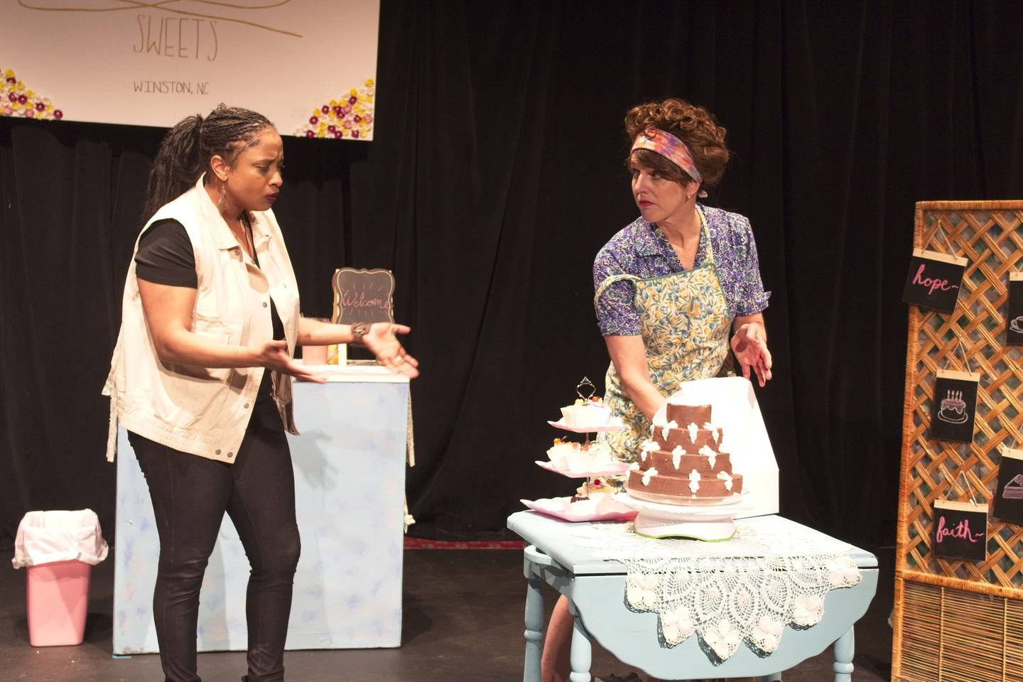 Amber Cartwright (from left) and Jami Johnson appear in "The Cake" at Steel Beam Theatre in St. Charles. 2024