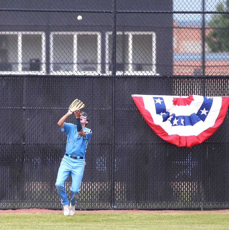 Lake Park’s James Kelley makes a catch in the outfield during a Class 4A St. Charles North Sectional semifinal game against York on Wednesday, May 29, 2024.