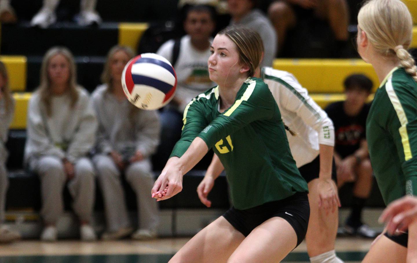 Crystal Lake South’s Morgan Johnson passes the ball against Prairie Ridge in varsity volleyball at Crystal Lake South Tuesday night.