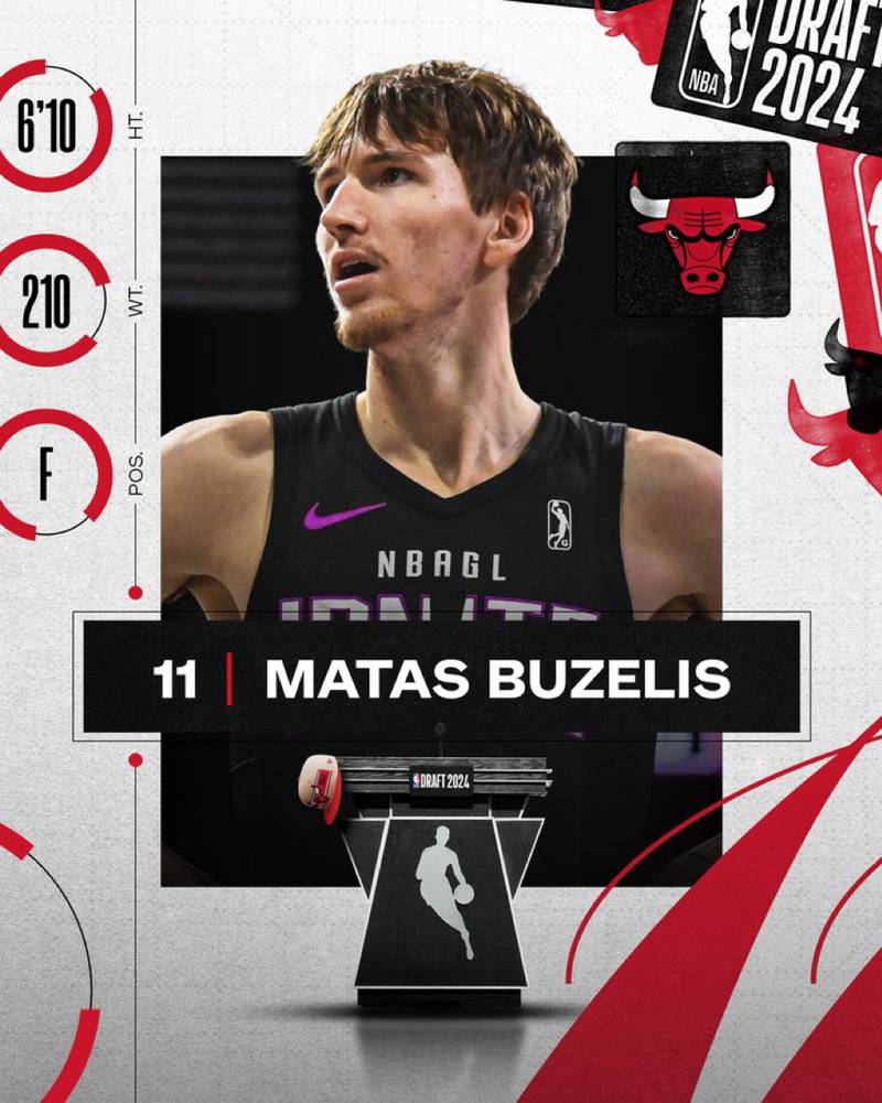 Suburban native Matas Buzelis, who played his freshman year at Hinsdale Central before going to two prep schools, was drafted by the Chicago Bulls with the 11th pick of the NBA Draft on Wednesday night.