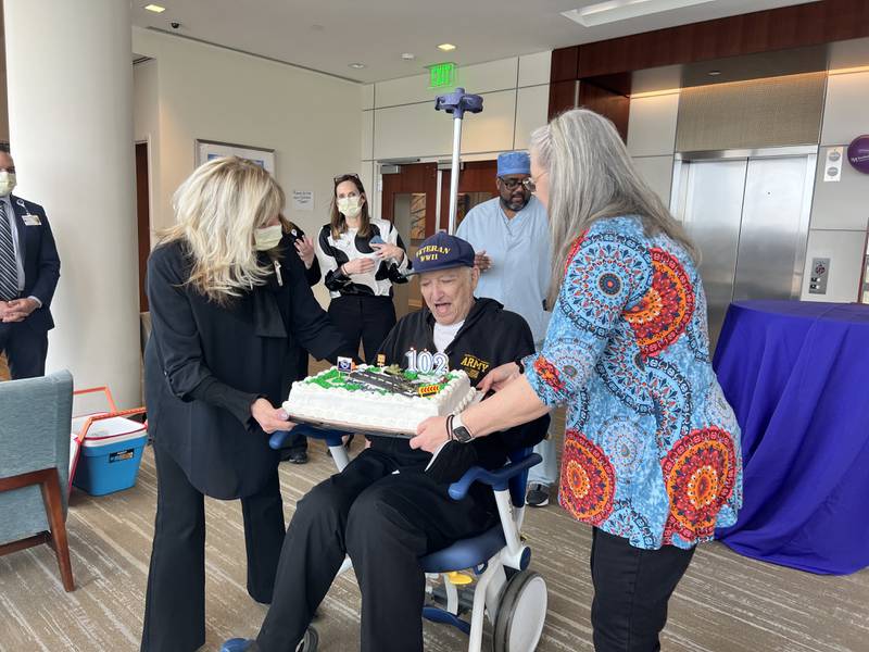 Born on Feb. 18, 1922, Sidney Wallach turned 102 on Sunday. His care team at Northwestern Medicine Lake Forest Hospital hosted an early birthday celebration for the World War II veteran last week.
