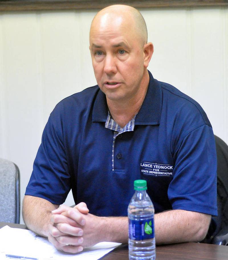 Lance Yednock, D-Ottawa, speaks with editors from The Times in October in Ottawa. Yednock will be sworn in today as the 76th District state representative, serving La Salle, Bureau, Putnam and Livingston counties. Yednock won the seat in November in a race against incumbent Streator Republican Jerry Long.