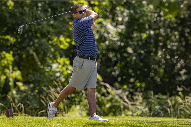 Mick Resser takes a shot off of tee two during the Pine Hills Invitational on June 9, 2024.