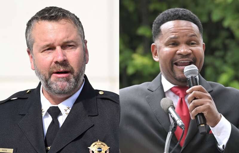 Kane County Sheriff Ron Hain (left) and Aurora Mayor Richard Irvin (right)