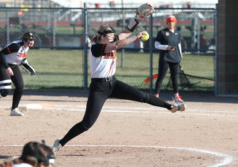 Sandwich's Aubrey Cyr delivers a pitch during their game against DeKalb Tuesday, March 19, 2024, at DeKalb High School.